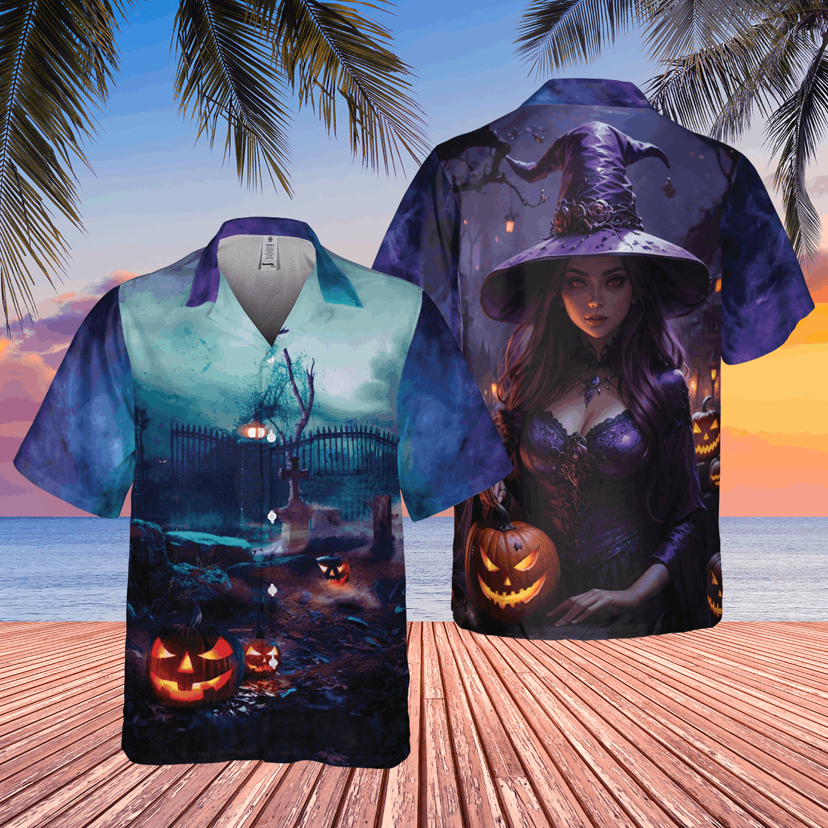 Halloween Pumpkin Witch All-over Print Pocket Hawaiian Shirt