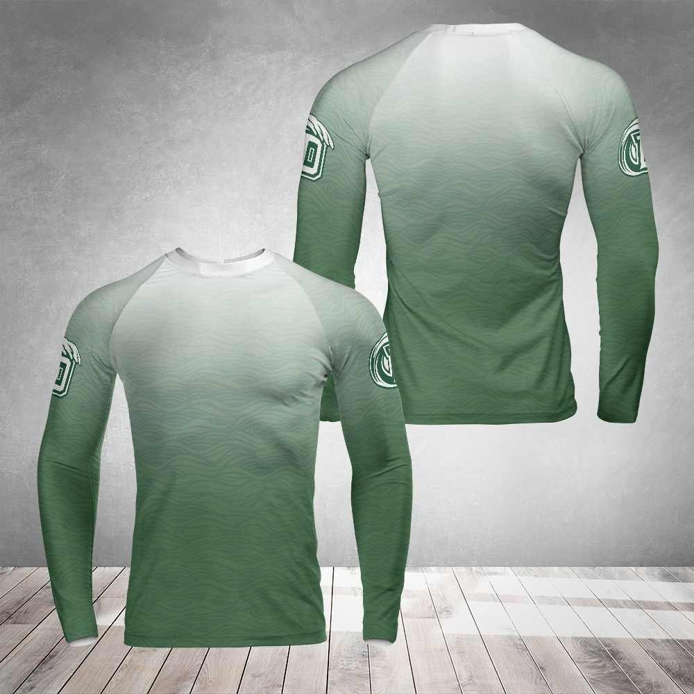 Green Wave White Collar All-over Print Long Sleeve Rash Guard