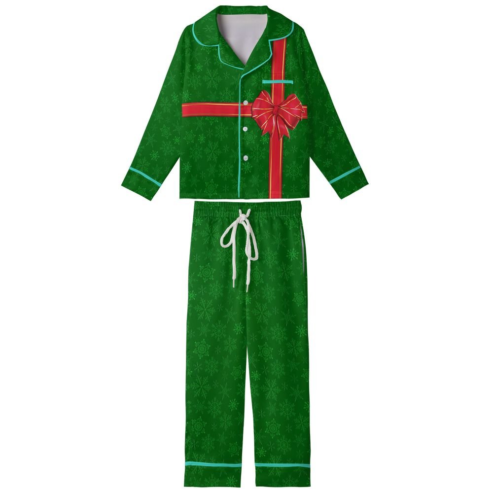 Christmas 2025 Turquoise Kid Satin Pajamas Set